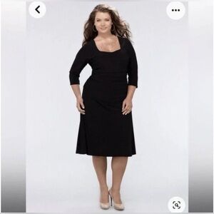 Kiyonna Flaunt Classic Black Ruched Midi Dress